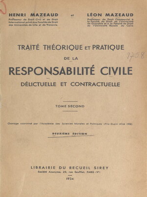 cover image of Traité théorique et pratique de la responsabilité civile délictuelle et contractuelle (2)